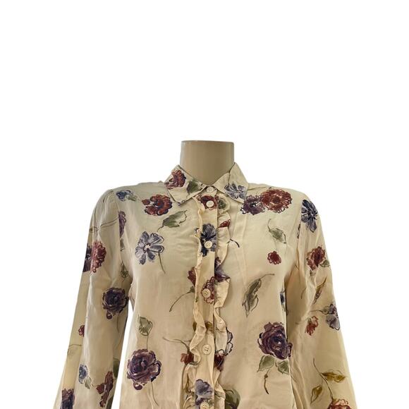 Vtg Talbots Women Silk Button Front Shirt Size 2P Old Money Preppy Floral Mature - Picture 3 of 15